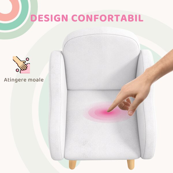 ZONEKIZ Fotoliu pentru copii cu brațe în formă de nor, cu picioare înclinate și material textil, 46 x 51 x 55 cm, alb | Aosom Romania