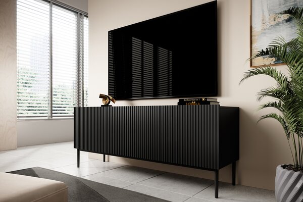 Comodă TV cu sertar Nicole 150 cm pe picioare metalice - negru mat / picioare negre