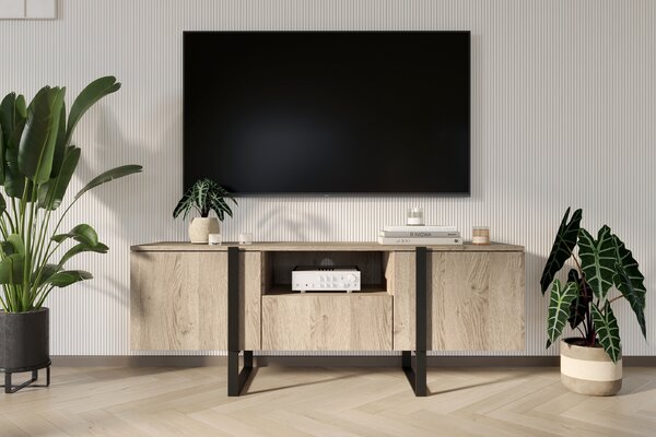 Comodă TV Verica 150 cm cu nișă - stejar burete / picioare negre