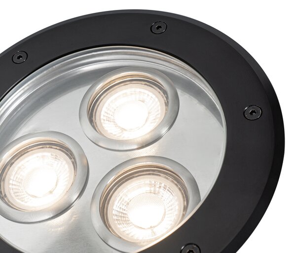 Set de 3 spoturi moderne de sol negre cu 3 lumini IP65 - Tribus