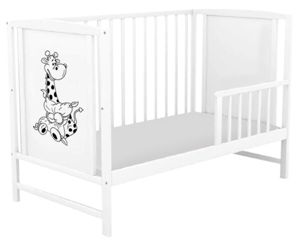 Patut din lemn masiv 120x60 cm Bria alb si saltea cocos LUX 120x60x12 cm, include bariera, reglabil pe 3 nivele, certificat EN71
