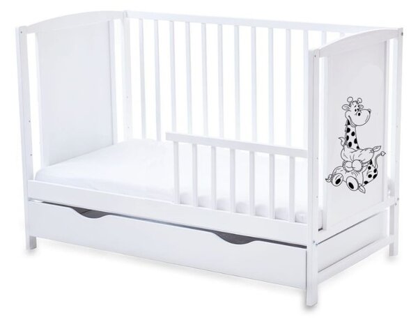 Patut din lemn masiv 120x60 cm Bria alb cu sertar si saltea cocos LUX 120x60x12 cm, include bariera, reglabil pe 3 nivele, certificat EN71