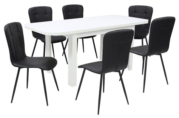 Set masă extensibilă Roma Albă cu 6 Scaune Piele Luca Negru