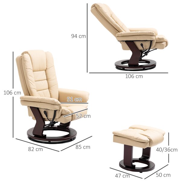 HOMCOM Set Fotoliu și Pouf pentru Picioare, Rotativ la 360° și Reclinabil cu Suport pentru Cap și Brate, 85x106x94cm, Bej | Aosom Romania
