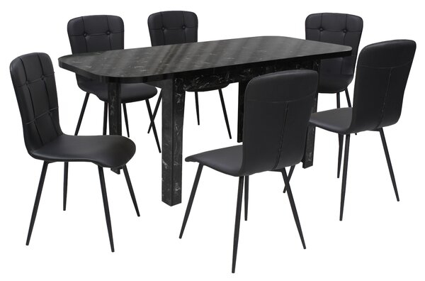 Set masă extensibilă Roma Negru cu 6 Scaune Piele Luca Negru