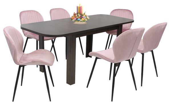 Set masă extensibilă Roma Wenge cu 6 Scaune Opal Roz