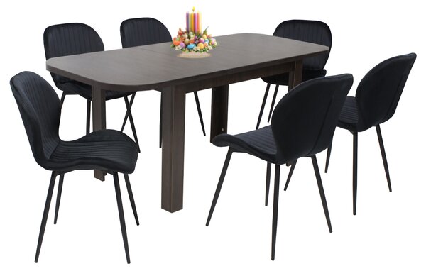 Set masă extensibilă Roma Wenge cu 6 Scaune Opal Negru