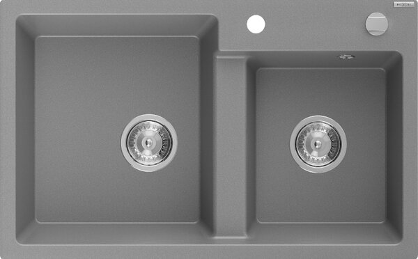 Mexen Tomas Chiuvetă de granit cu 2 compartimente 800 x 500 mm, gri, sifon Crom - 6516802000-71