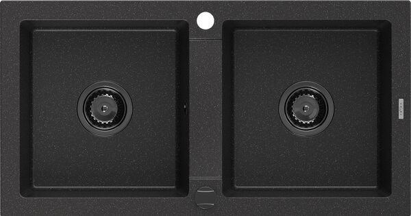 Mexen Mario, chiuveta granit 820x436x161 mm, 2 camere, negru-argintiu metalic cu sifon negru, 6504822000-73-B