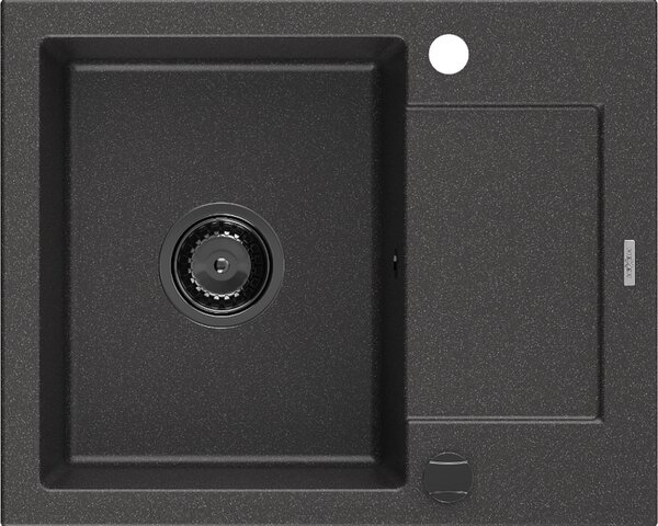 Mexen Enzo chiuvetă din granit cu 1 compartiment cu picurător 576 x 465 mm, Neagră picățele, sifon Neagră - 6506571005-76-B