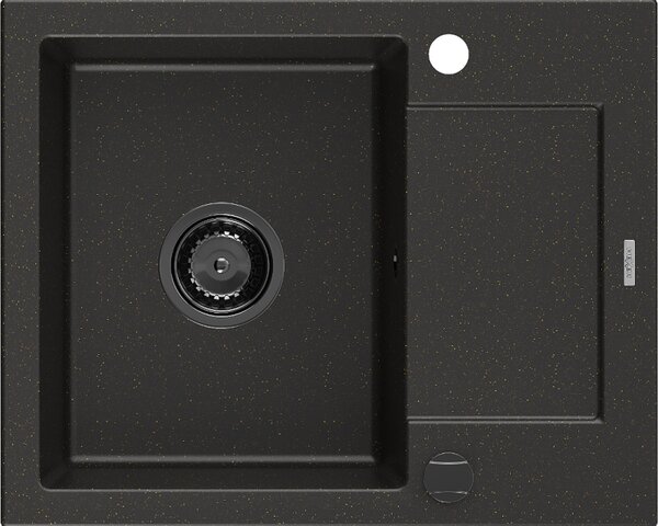 Mexen Enzo, chiuvetă din granit 576x465x174 mm, 1 cameră, negru-auriu metalic cu sifon negru, 6506571005-75-B