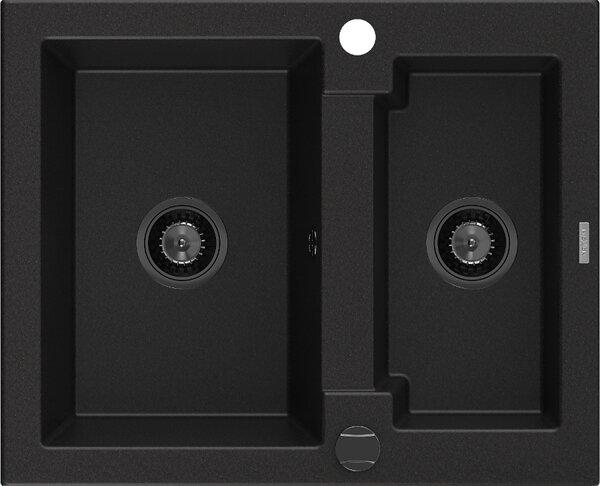 Mexen Carlos chiuvetă de granit cu 1,5 compartiment 582 x 475 mm, Neagră, sifon Neagră - 6518581500-77-B