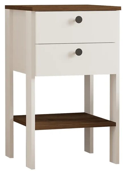Noptiera Renea cu 2 sertar alb-nuc,75 cm