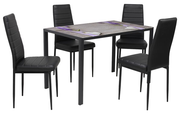 Set Masă fixă Dreptunghiulară Rustic cu 4 scaune Piele Oscar Negru