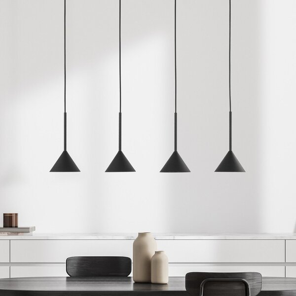 TK Lighting Lampă suspendată Cono Mini, 4 becuri, negru GU10, reglabil, Negru, Camera de zi / sufragerie, Metal, Modern