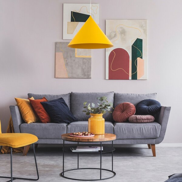 TK Lighting Lampă suspendată Cono, 1 bec, Ø 50 cm, galben, E27, reglabil, Galben, Camera de zi / sufragerie, Metal, Modern