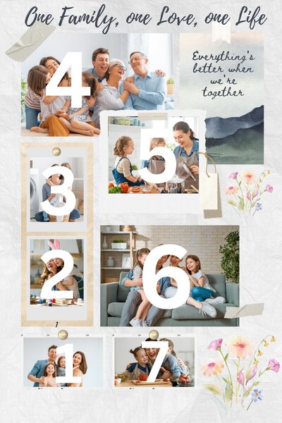 Tablou Canvas Personalizat cu 7 Poze Pentru Familie " One Family, one Love, one Life", PS109