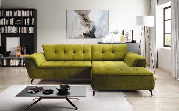 Coltar MAGIC, sezlong dreapta, stofa catifelata verde olive - Monolith