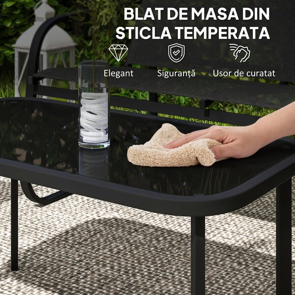 Outsunny Set de Mobilier de Grădină din 5 Piese, cu 2 Canapele, 2 Fotolii și o Măsuță de Cafea, 111x70x75 cm, Negru | Aosom Romania