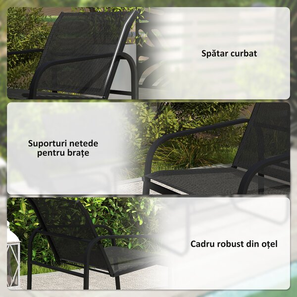 Outsunny Set de Mobilier de Grădină din 5 Piese, cu 2 Canapele, 2 Fotolii și o Măsuță de Cafea, 111x70x75 cm, Negru | Aosom Romania