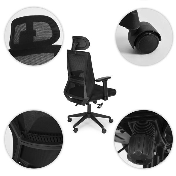 Scaun de birou ergonomic cu spătar și tetieră respirabile