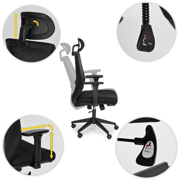 Scaun de birou ergonomic cu spătar și tetieră respirabile