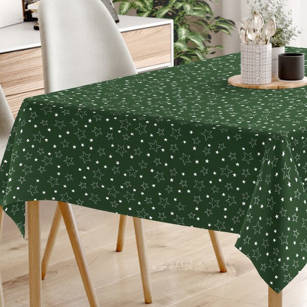 Goldea față de masă din bumbac - model 029 - steluțe albe pe verde 80 x 80 cm