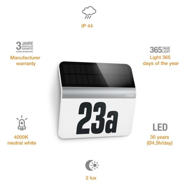 STEINEL 007140 - Număr casă solar LED XSolar LH-N LED/0,03W inox IP44