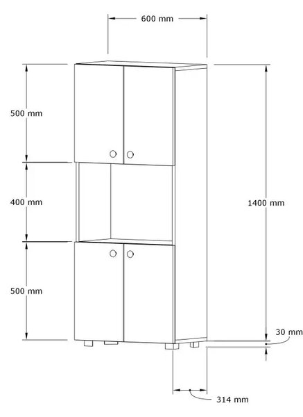 Dulap din pal, Beny Homs, alb, 160 x 60 x 31.4 cm