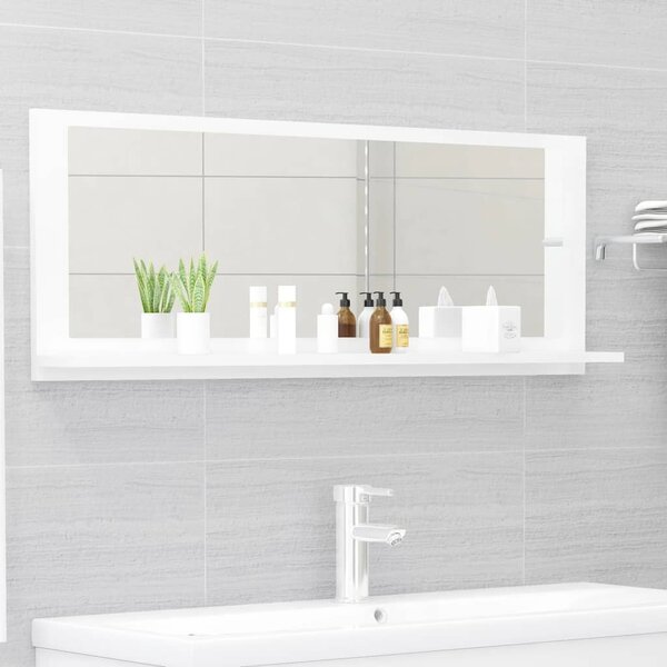 Oglindă de baie, alb extralucios, 100 x 10,5 x 37 cm, PAL