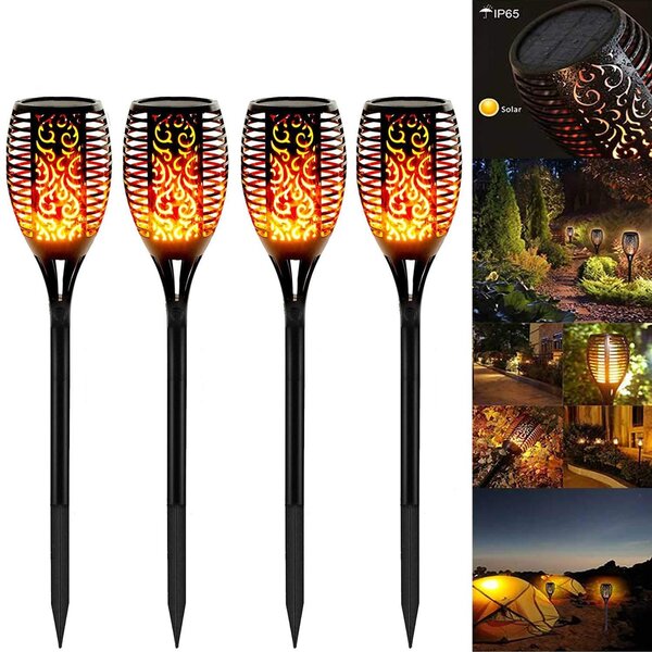 Set 4 x Lampa solara tip torta cu efect flacara, 50 cm