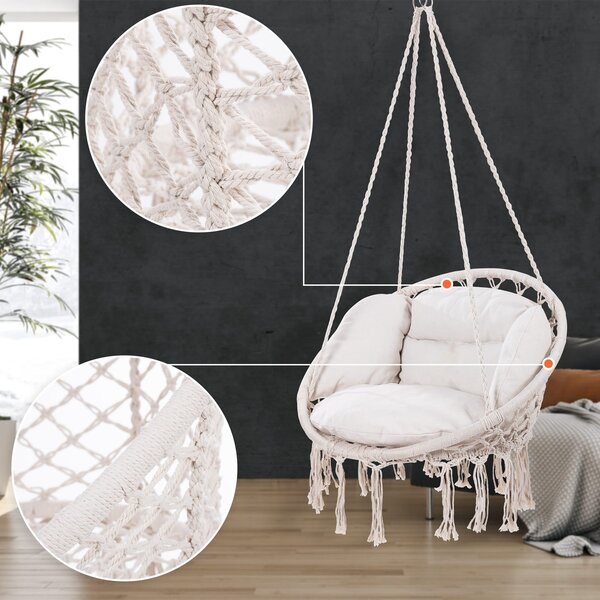 Detex Scaun suspendat BOHO cu perne, Ø61cm, bej