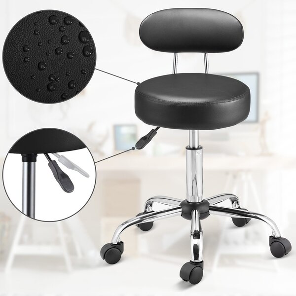 Taburet pe roți cu spătar ROLAND, Ø35cm, negru Casaria