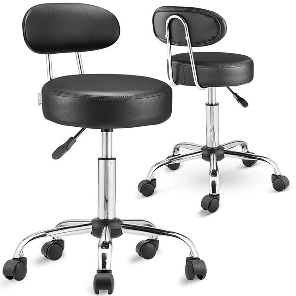 Taburet pe roți cu spătar ROLAND, Ø35cm, negru Casaria