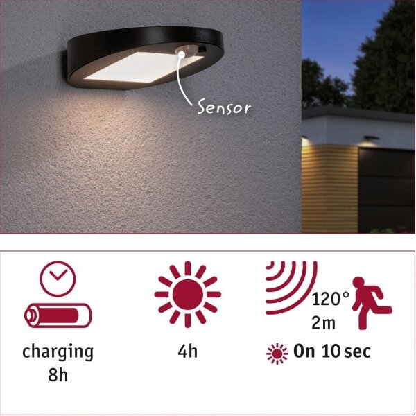 Paulmann 94246 - LED 1,2W IP44 Lampa solară de exterior cu senzor RYSE 3,7V