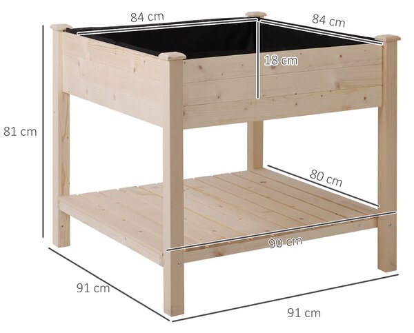 Outsunny Pat de Gradină pentru Flori, Ridicat, cu Husă de Protecție, 91x91x81 cm, Design din Lemn Natural | Aosom Romania