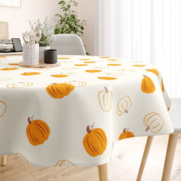 Goldea față de masă 100% bumbac - dovleci de toamnă - rotundă Ø 150 cm