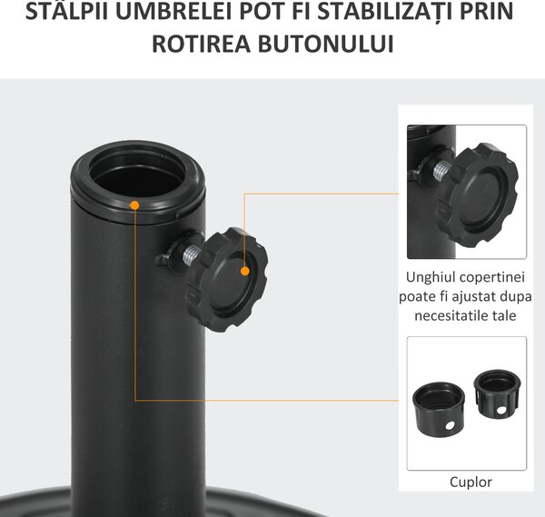 Outsunny Suport 13kg din Ciment pentru Umbrelă Soare, Bază Rotundă Rezistentă 48mm, Negru | Aosom Romania