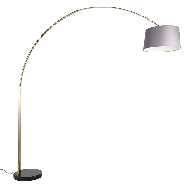 Lampă cu arc din alamă cu marmură și abajur din stofă gri 45 cm - XXL
