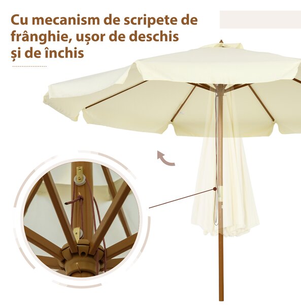 Outsunny Umbrelă Patio Reglabilă, Baldachin Dublu, 8 Stinghii Bambus, Poliester, Ø325x250cm, Bej | Aosom Romania
