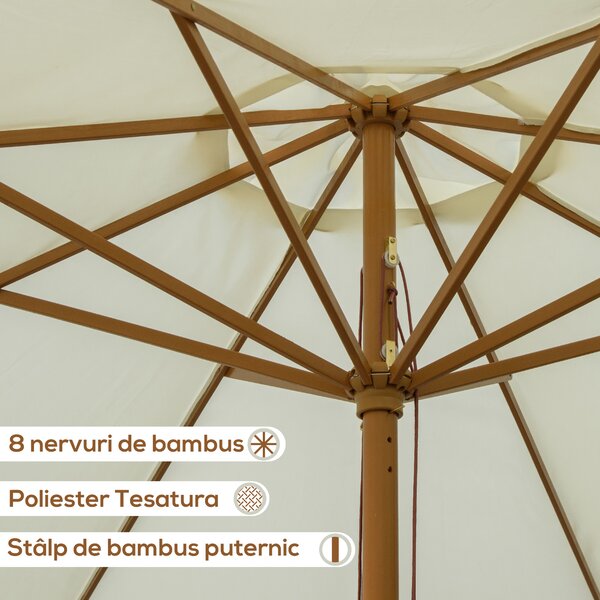 Outsunny Umbrelă Patio Reglabilă, Baldachin Dublu, 8 Stinghii Bambus, Poliester, Ø325x250cm, Bej | Aosom Romania