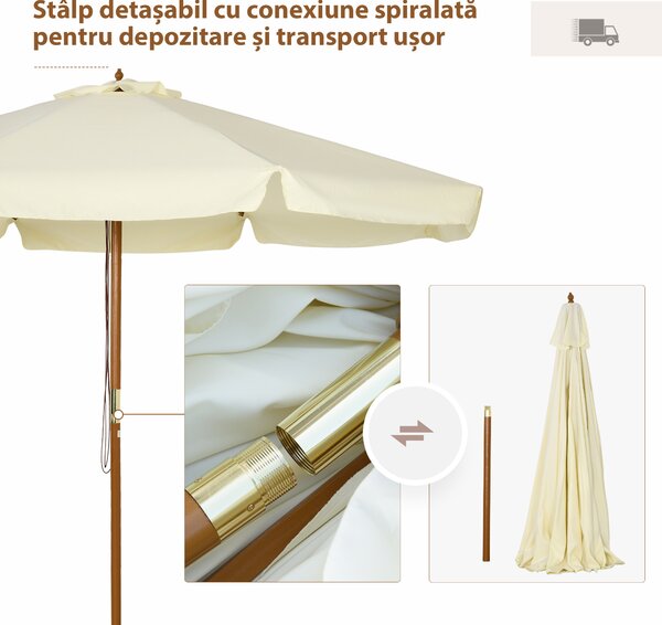 Outsunny Umbrelă Patio Reglabilă, Baldachin Dublu, 8 Stinghii Bambus, Poliester, Ø325x250cm, Bej | Aosom Romania