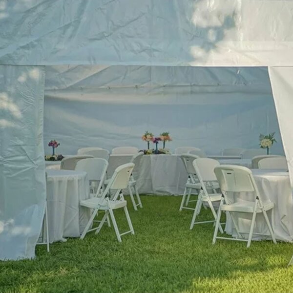 Cort evenimente, pavilion 12x6x3.7 m, PVC ignifugat, suprafata 72 mp, 12 ferestre, cadru otel galvanizat, alb
