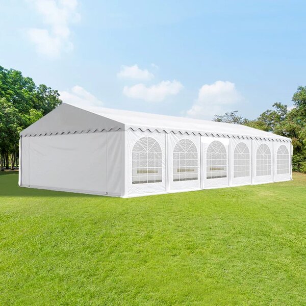Cort evenimente, pavilion 12x6x3.7 m, PVC ignifugat, suprafata 72 mp, 12 ferestre, cadru otel galvanizat, alb