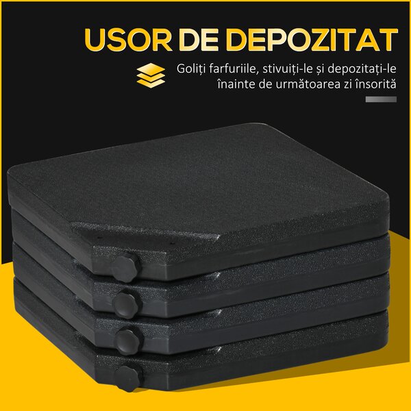 Outsunny Bază pentru Umbrelă cu Braț de 4 Piese, Se Umple cu Apă sau Nisip, Ideală pentru Umbrele cu Bază în Cruce, Negru | Aosom Romania