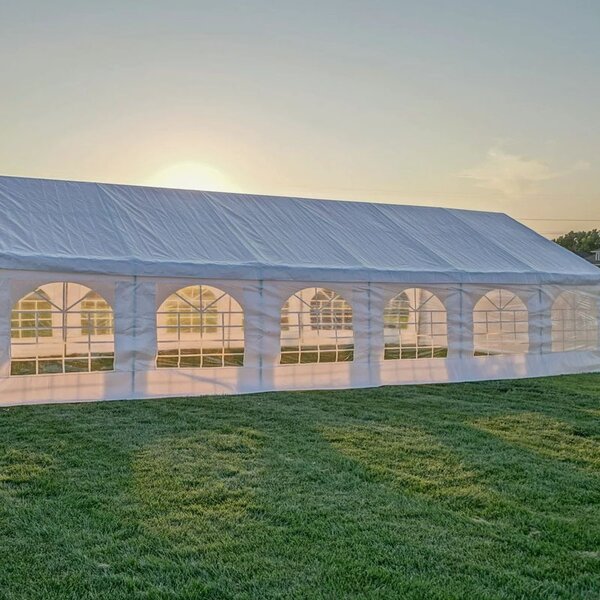 Cort evenimente, pavilion 12x6x3.7 m, PVC ignifugat, suprafata 72 mp, 12 ferestre, cadru otel galvanizat, alb