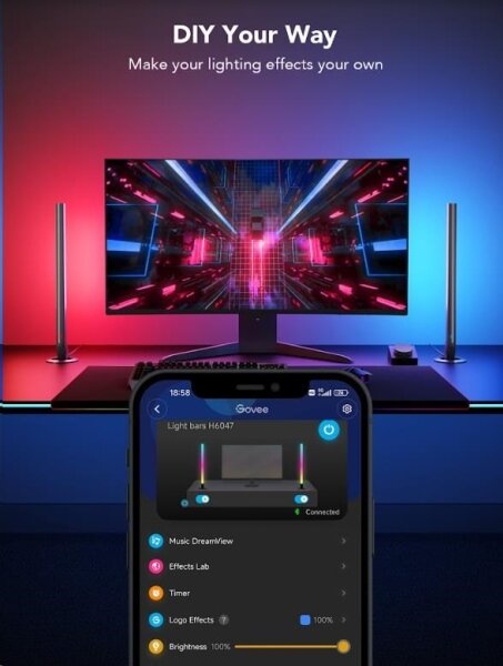 SET 2x panouri Smart Gaming Wi-Fi LED RGBIC Govee + Smart Dual + telecomandă