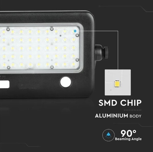 Proiector solar LED reglabil 10W 4000K IP65 cu senzor și port USB
