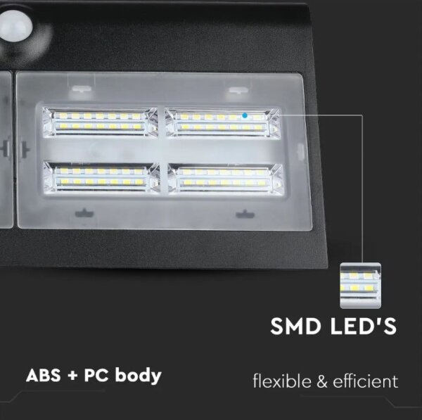 LED lampă solară de perete cu senzor, 7W, 4000K, IP65, 4000 mAh, negru