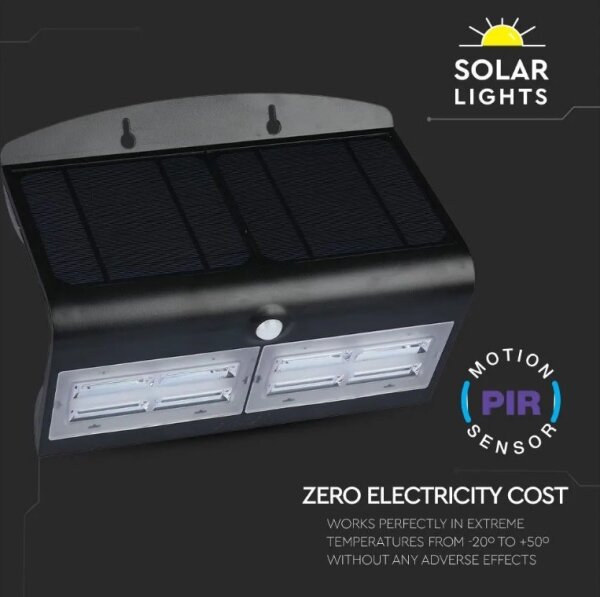 LED lampă solară de perete cu senzor, 7W, 4000K, IP65, 4000 mAh, negru